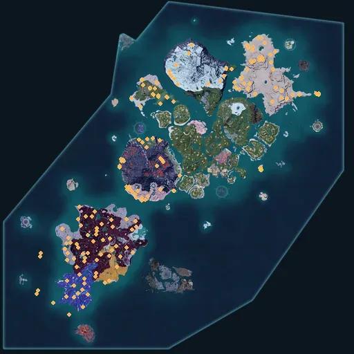 Distribution map of Crude oil across Palworld