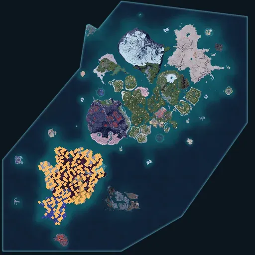 Distribution map of Hexolite Quartz across Palworld