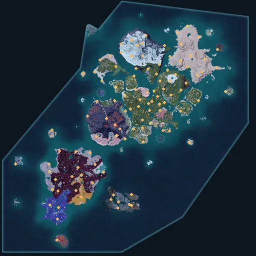 Distribution map of Item pickups across Palworld