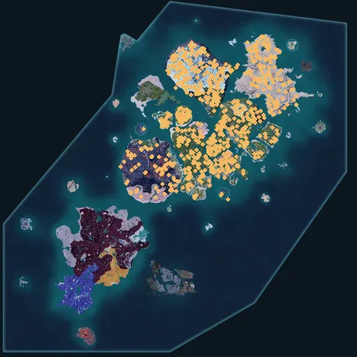 Distribution map of Ore across Palworld