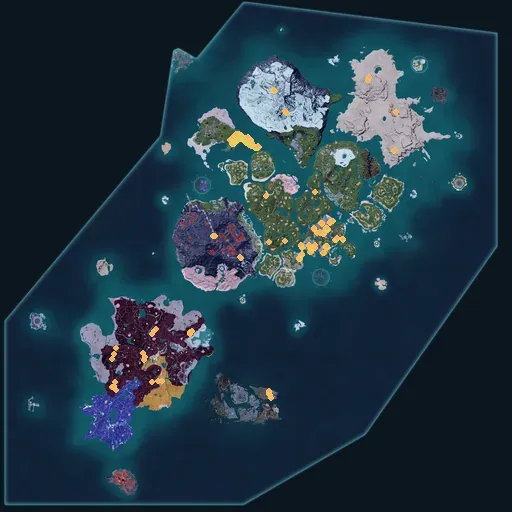 Distribution map of Mushrooms across Palworld