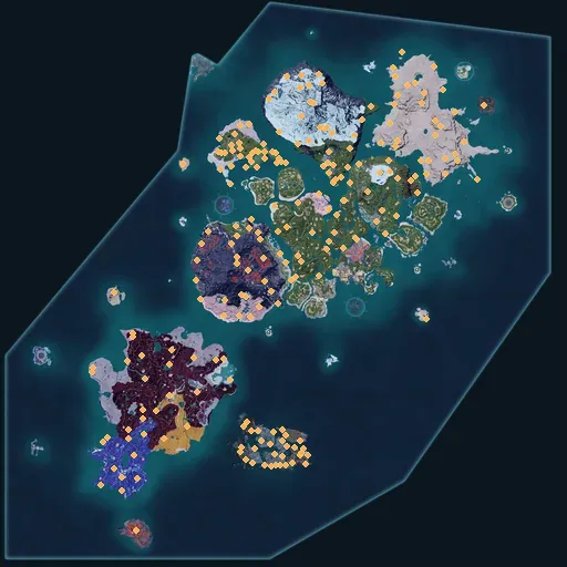 Distribution map of Pal effigies across Palworld