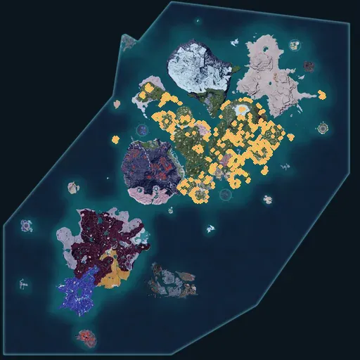 Distribution map of Paldium across Palworld