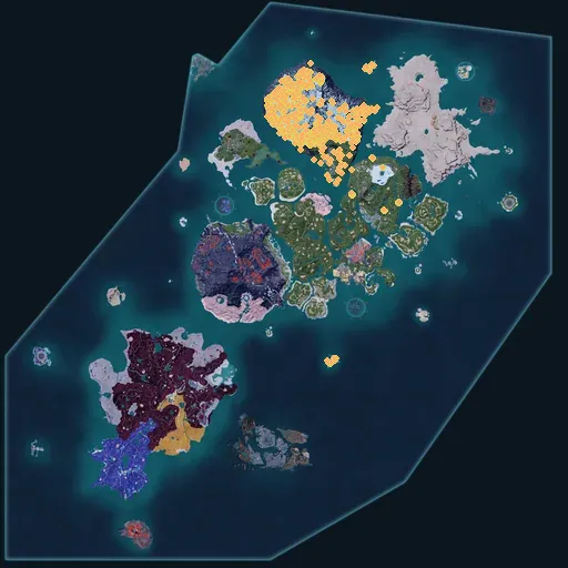 Distribution map of Pure Quartz across Palworld