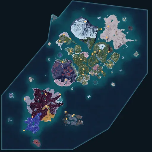 Distribution map of Skill fruit trees across Palworld