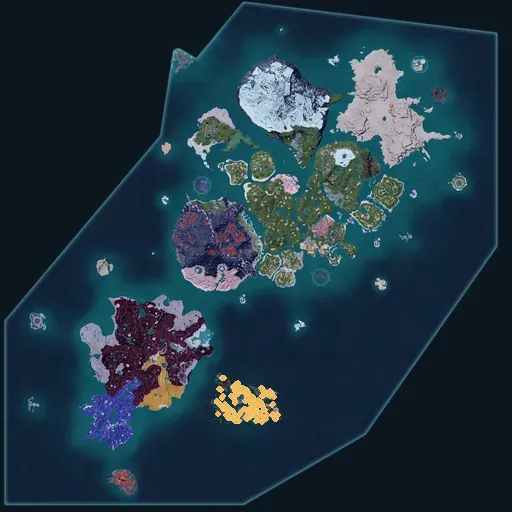Distribution map of Soralite across Palworld