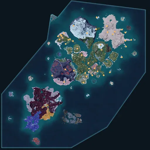Distribution map of Treasure map digs across Palworld