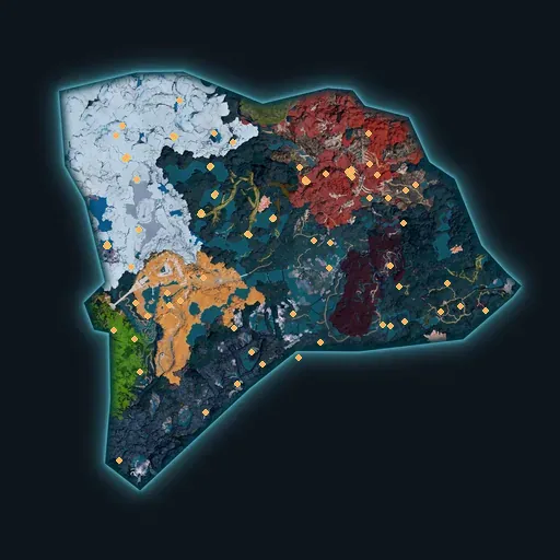 Distribution map of World Tree ore across Palworld